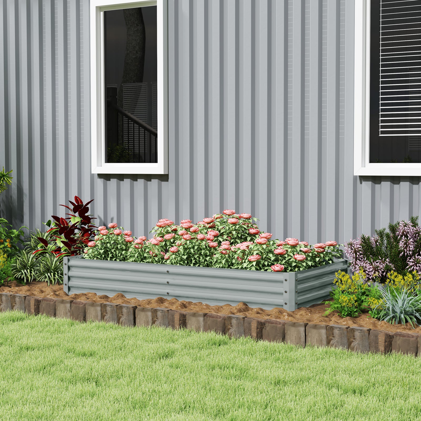 Galvanised Raised Garden Bed, 180x90x30cm | Silver