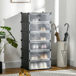 6 Tier Shoe Rack Plastic Storage Cabinet Modular Shoe Tower | One Size | Black