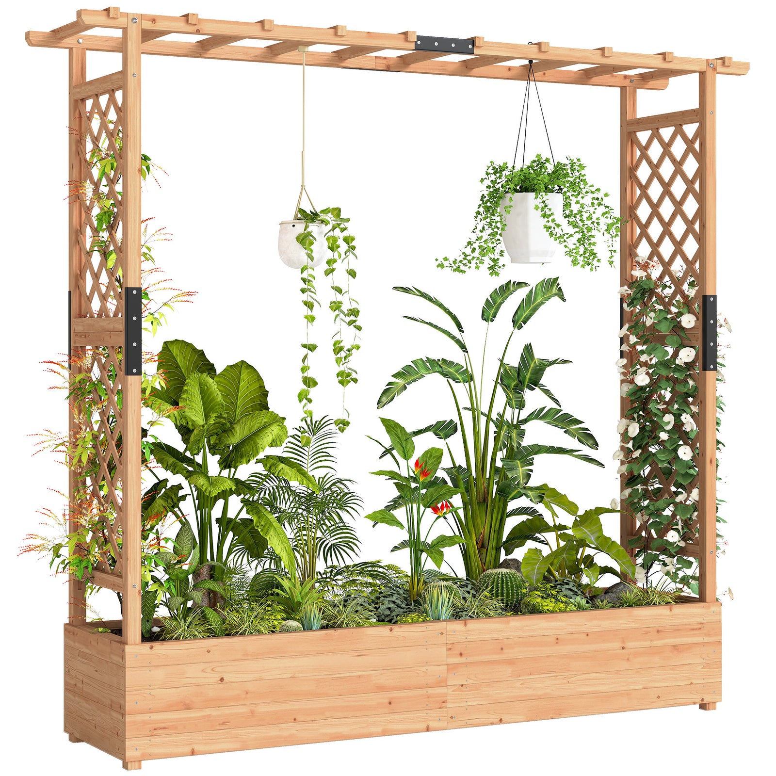 Raised Garden Bed With Trellis 196x44x181cm Natural