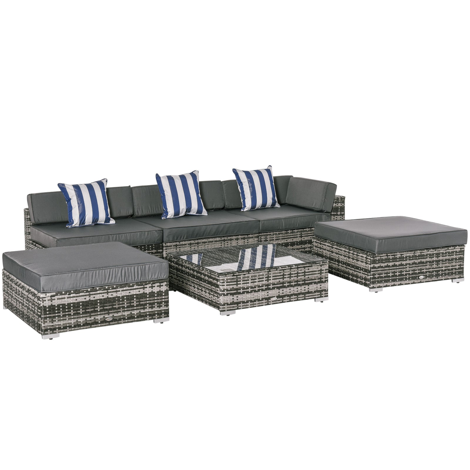 6 Pcs Garden Rattan Sofa Set Sectional Wicker Coffee Table | Gray