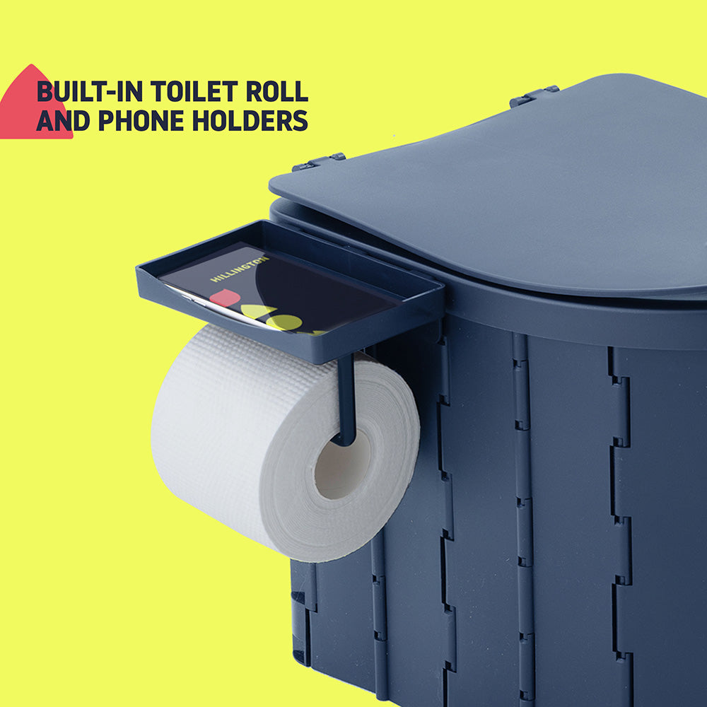 Hillington Portable Camping Toilet 150kg - Foldable With Padded Seat & Complete Accessory Kit - Blue