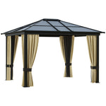 Hardtop Gazebo Canopy With Mosquito Netting And Curtains | Large | Brown