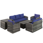 6 Pcs Patio Rattan Sofa Set Conversation Furniture | Blue