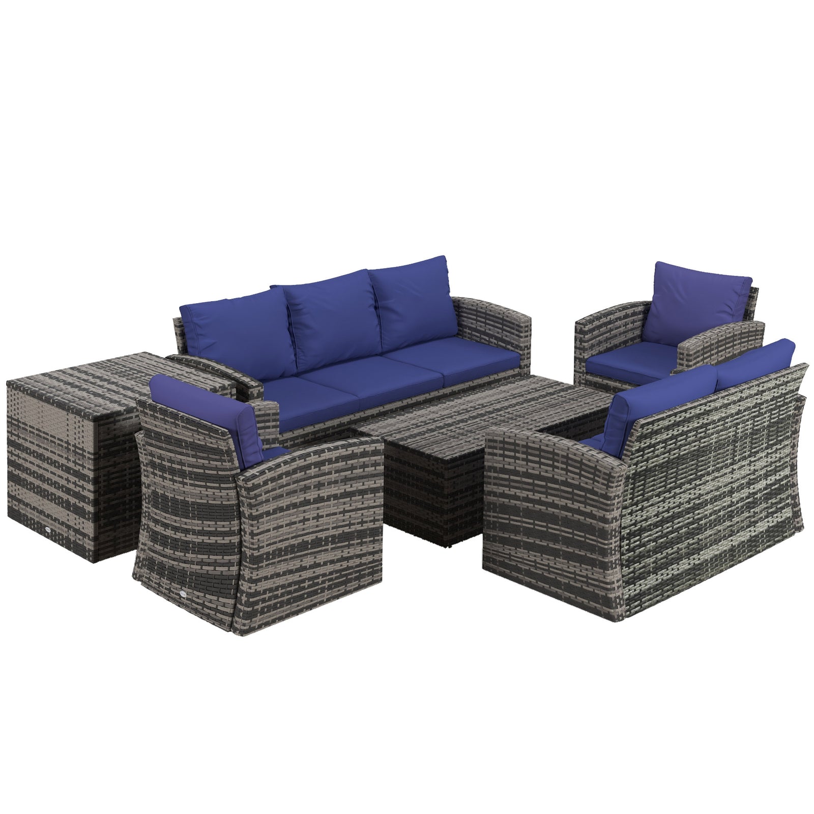 6 Pcs Patio Rattan Sofa Set Conversation Furniture | Blue