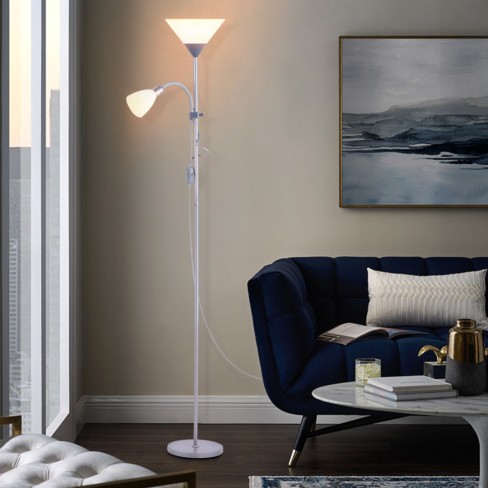 Modern 2 Head Standing Floor Lamp For Living Room | Silver Grey