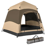 Double Layer Pop Up Tent With Rainfly, Portable Camping Shelter | Brown