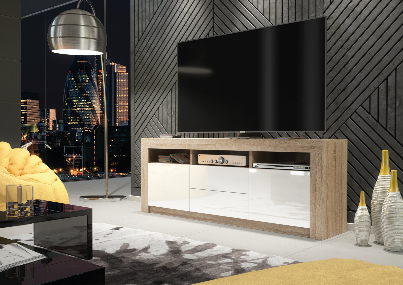 Shine Tv Unit 160cm With Led Lights | Natural Oak