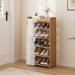 Bamboo Shoe Cabinet With Curtain 5/6-layer Entryway Shoe Rack Storage Organizer | Large