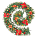 270cm Spruce Artificial Greenery Christmas Garland With 50 Led Warm White Lights | Red