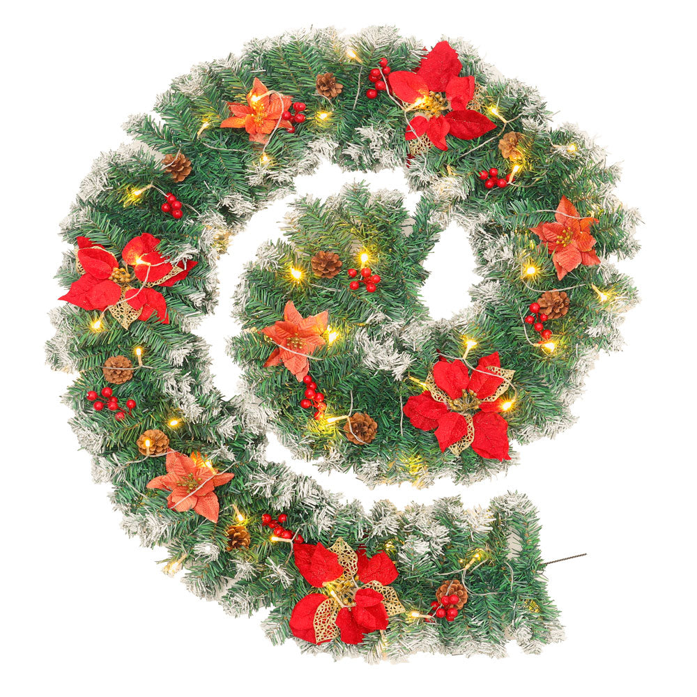 270cm Spruce Artificial Greenery Christmas Garland With 50 Led Warm White Lights | Red