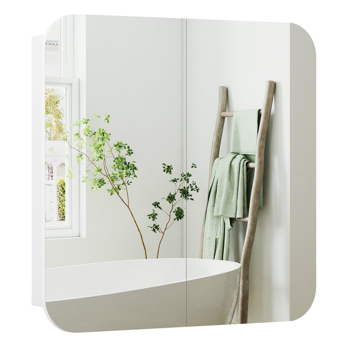 HOMCOM Arched Bathroom Mirror Cabinet, Wall Mounted Mirrored Cabinet