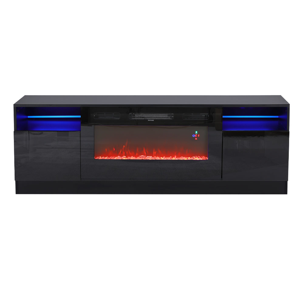 Black Electric Fire Suite With Fireplace, Black Fire Surround & Tv Stand, 12-color Mood Lights