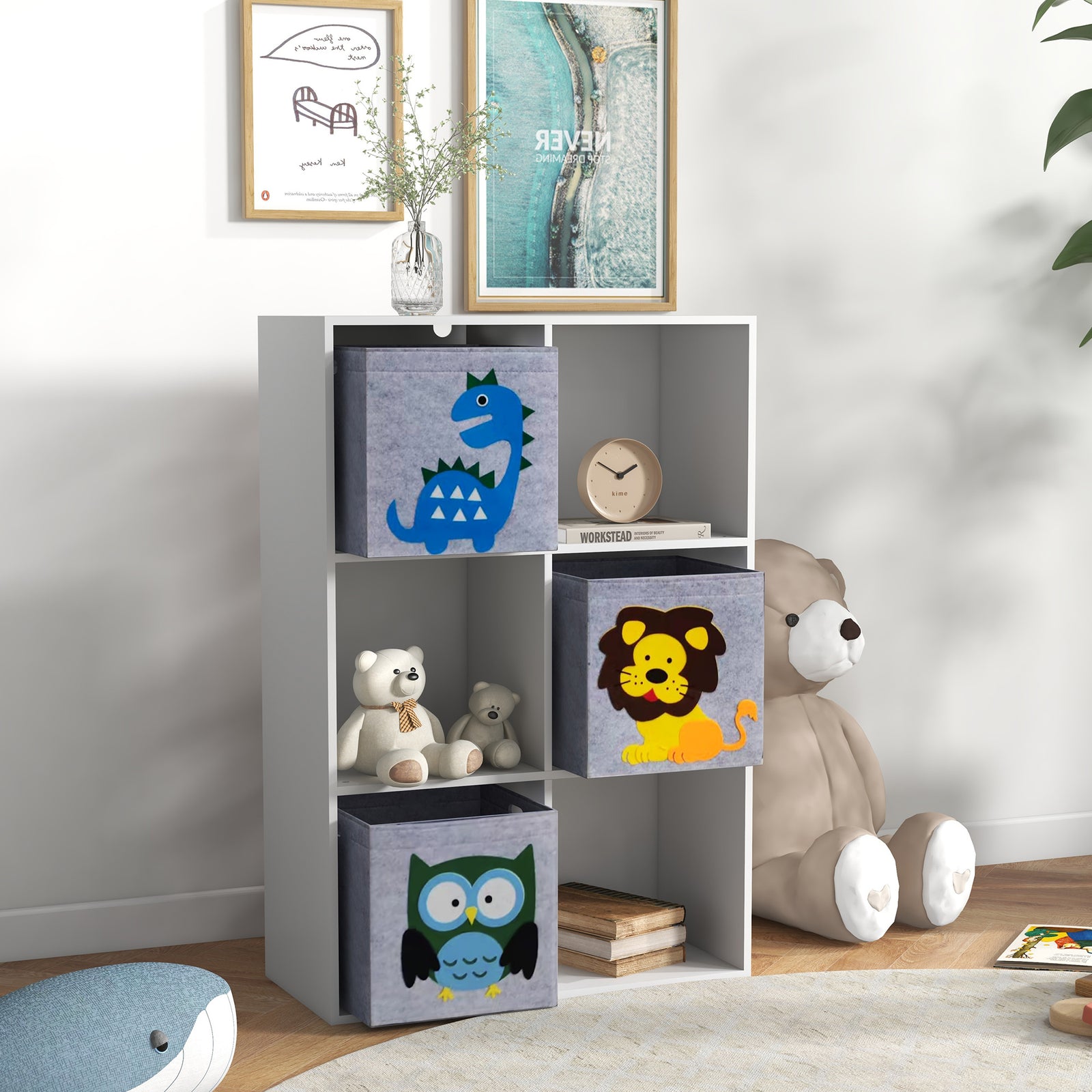 Toy Organiser With Three Non-woven Fabric Drawers For Bedroom - White