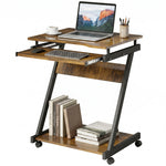 HOMCOM Movable Computer Desk With 4 Moving Wheels Rustic Brown
