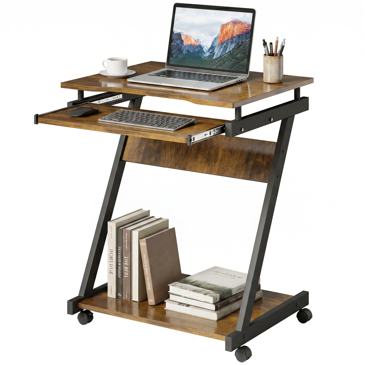 HOMCOM Movable Computer Desk With 4 Moving Wheels Rustic Brown