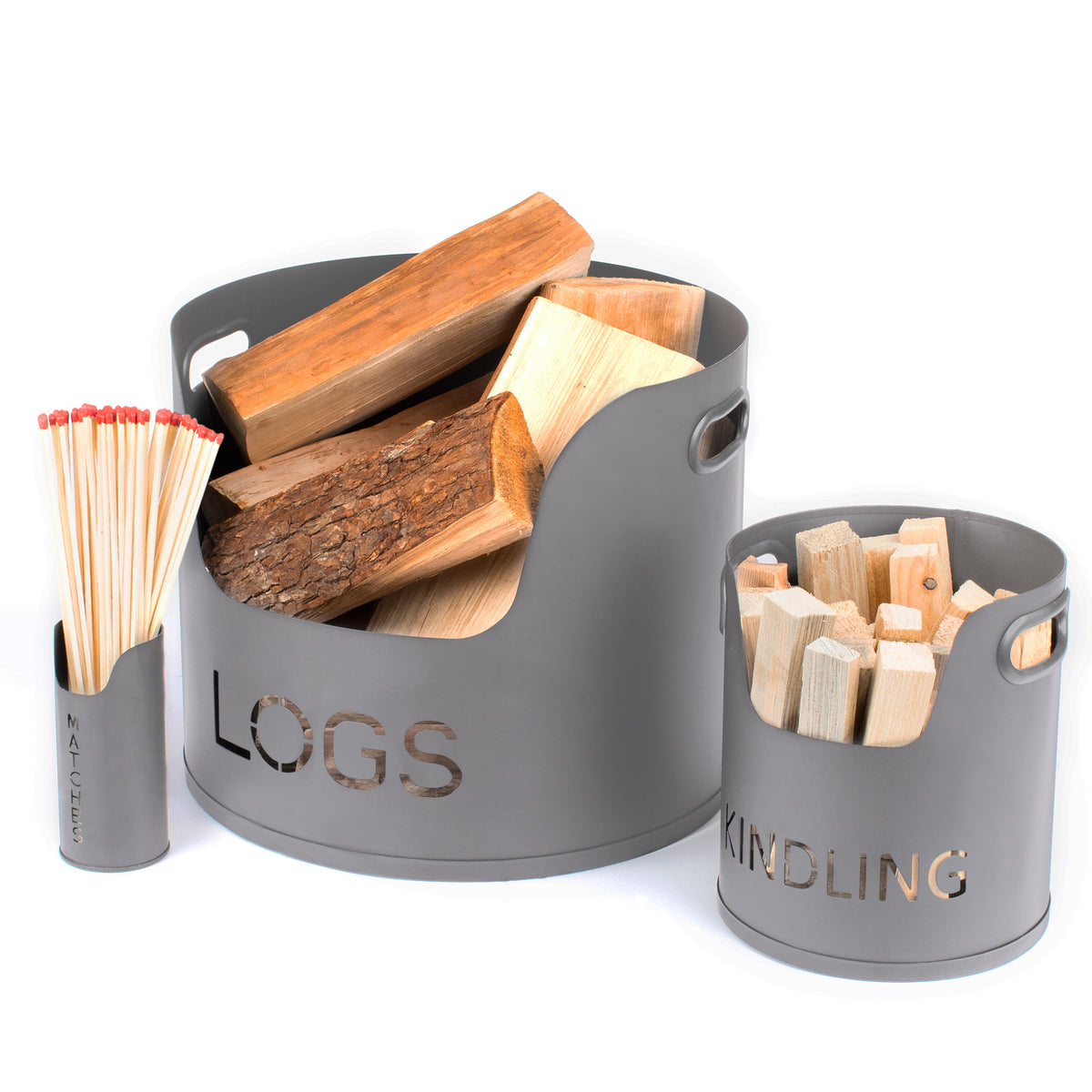 Livivo 3 Piece Fireplace Log & Kindling Storage Bucket Set