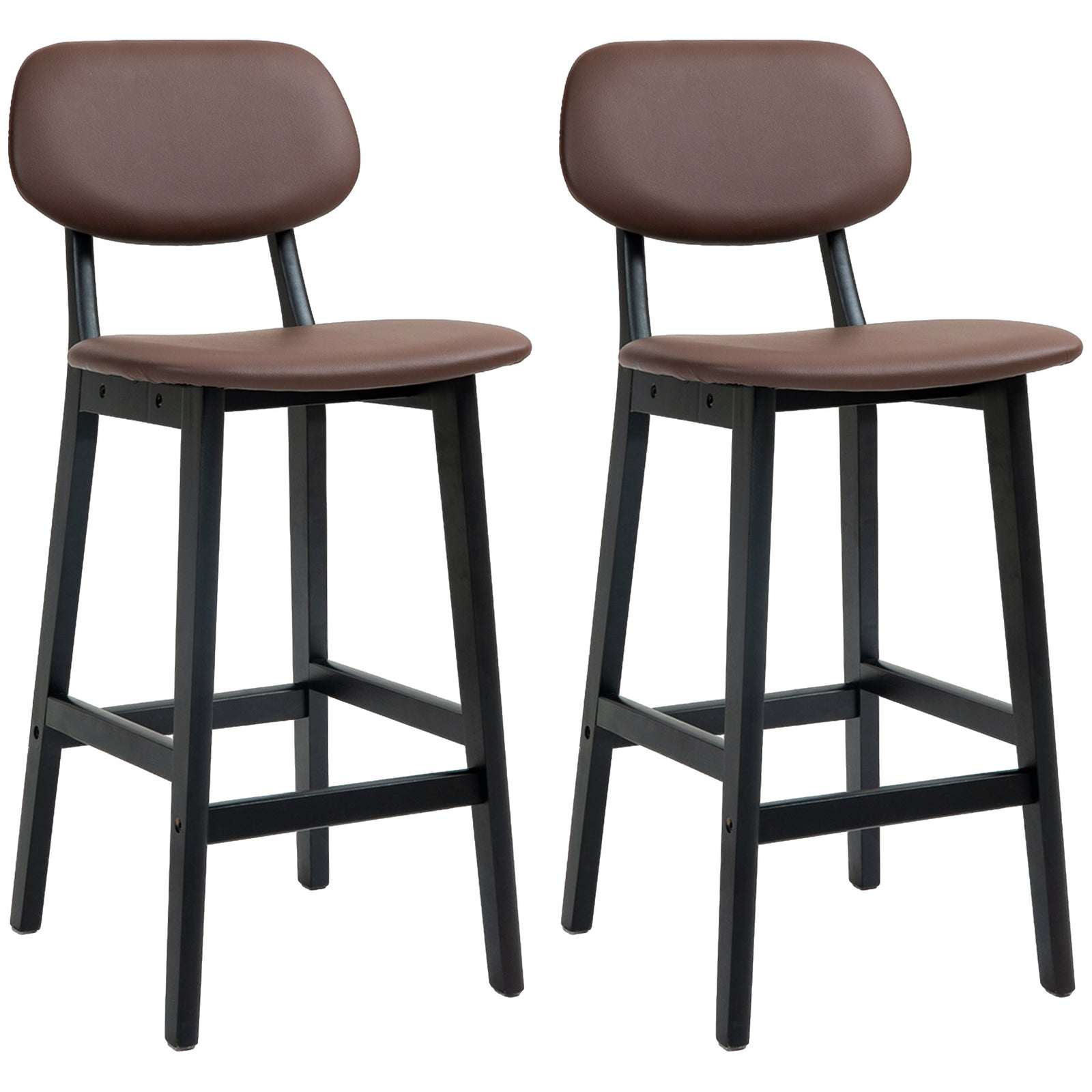 Breakfast Bar Stools Set W/ Pu Leather Wood | Brown