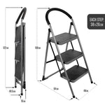 Step Ladder Premium Heavy-duty Steel Folding Step Stool 150kg Capacity | 3 Step | Grey