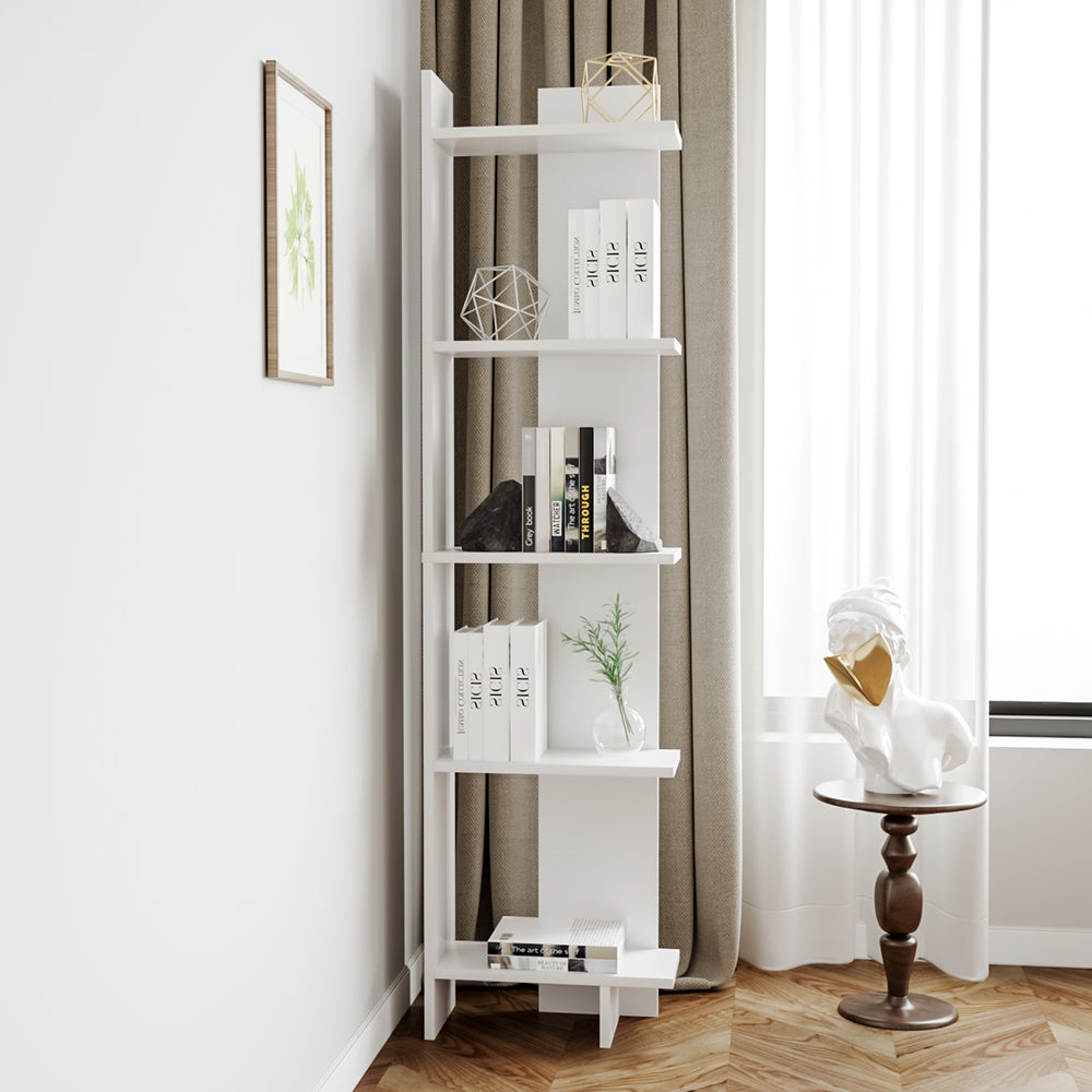 Modern 5-tier Corner Bookshelf Shelf Unit