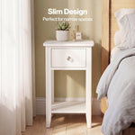 Levede Bedside Table Narrow Modern End Table Drawer & Shelf Bedroom White