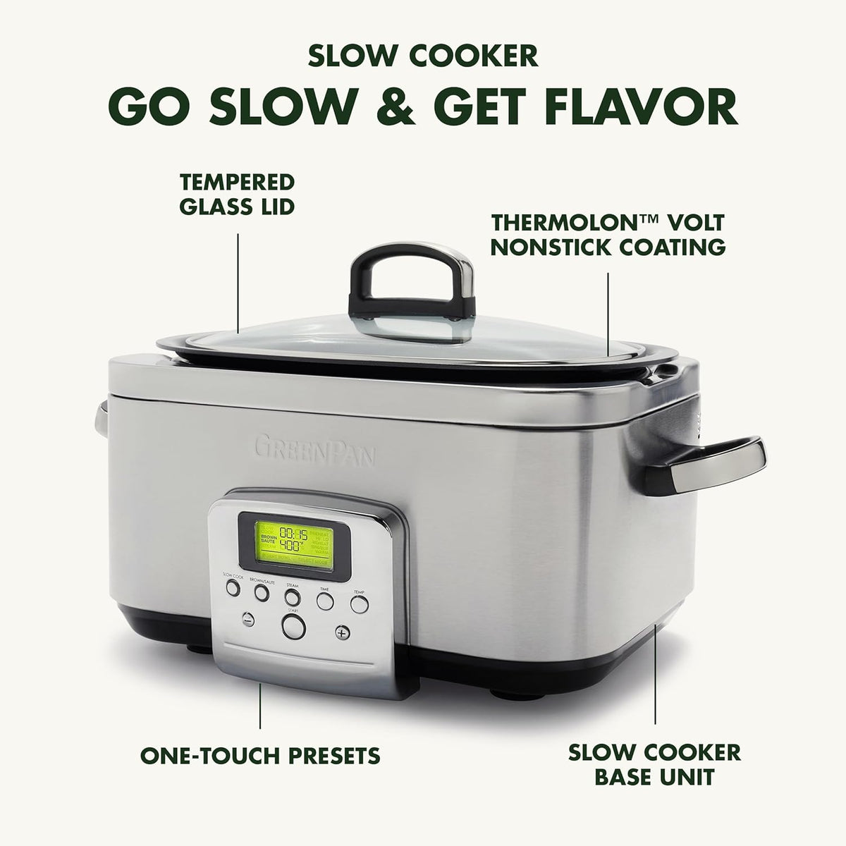 Elite 8-in-1 6l Slowcooker With Pfas-free Ceramic Non-stick Coating | Silver
