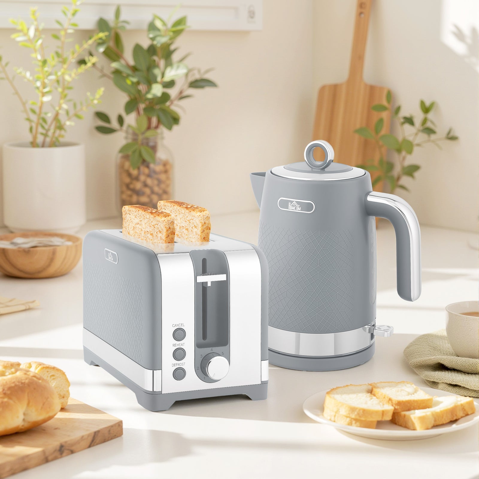 3000w Rapid Boil Kettle And Toaster Set With Otter Thermostat | Grey
