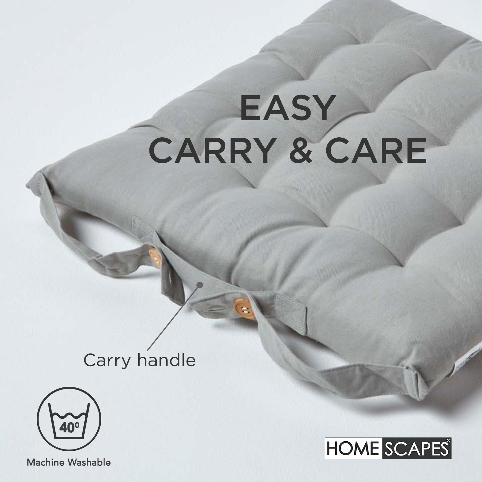 100% Cotton Seat Pads Plain Chair Cushions For Dining Room, Kitchen, Or Outdoor Garden Use | Set-of-4 | Grey