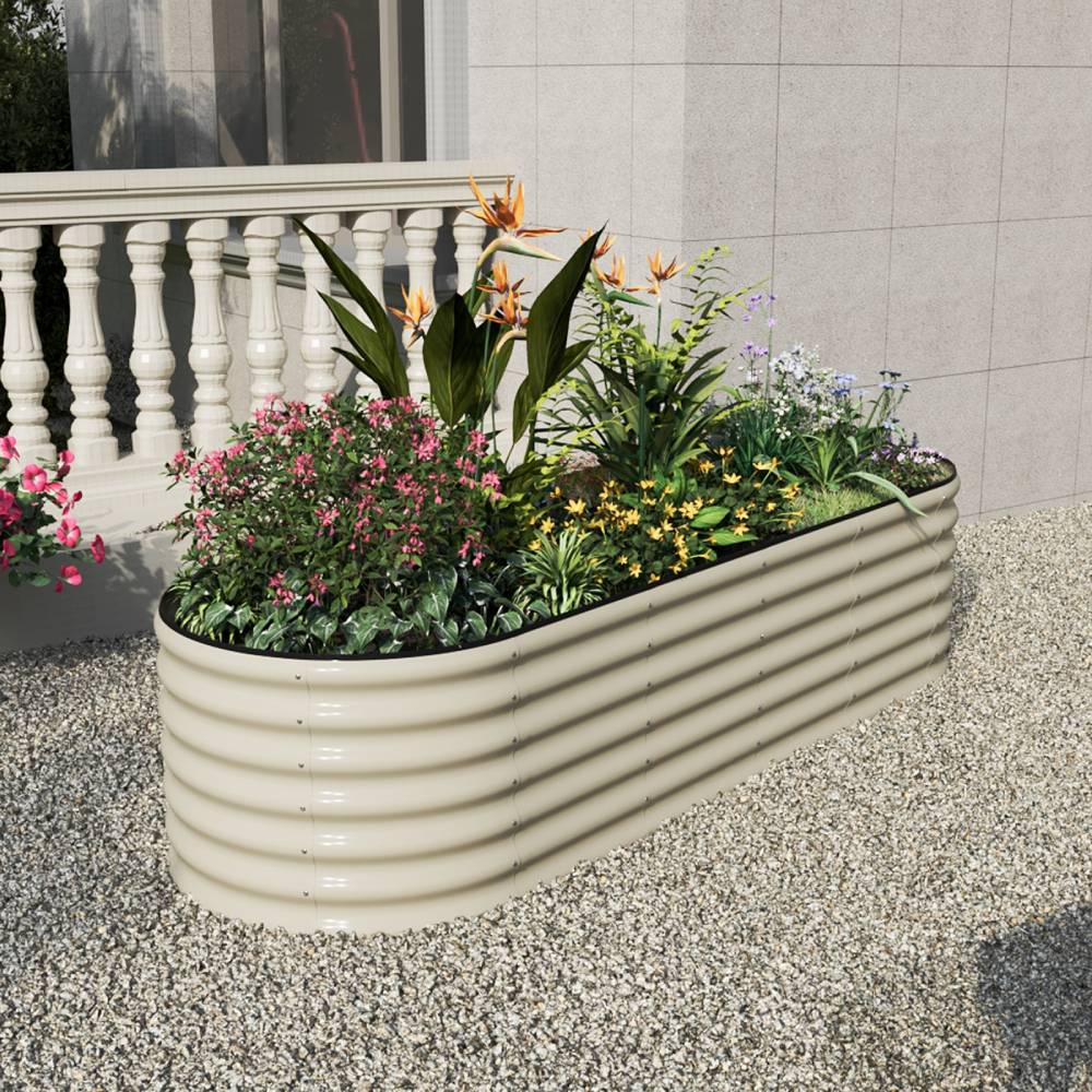 Galvanized Metal Raised Garden Bed – Extra Large Elevated Planter Box With Safety Edging, White | Medium | White