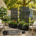 Metal Privacy Screen With Plant Pot - Leaf | Black