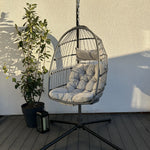 Stylish Azura Hanging Egg Chair With Deep Grey Cushions For Outdoor Relaxation | Gray