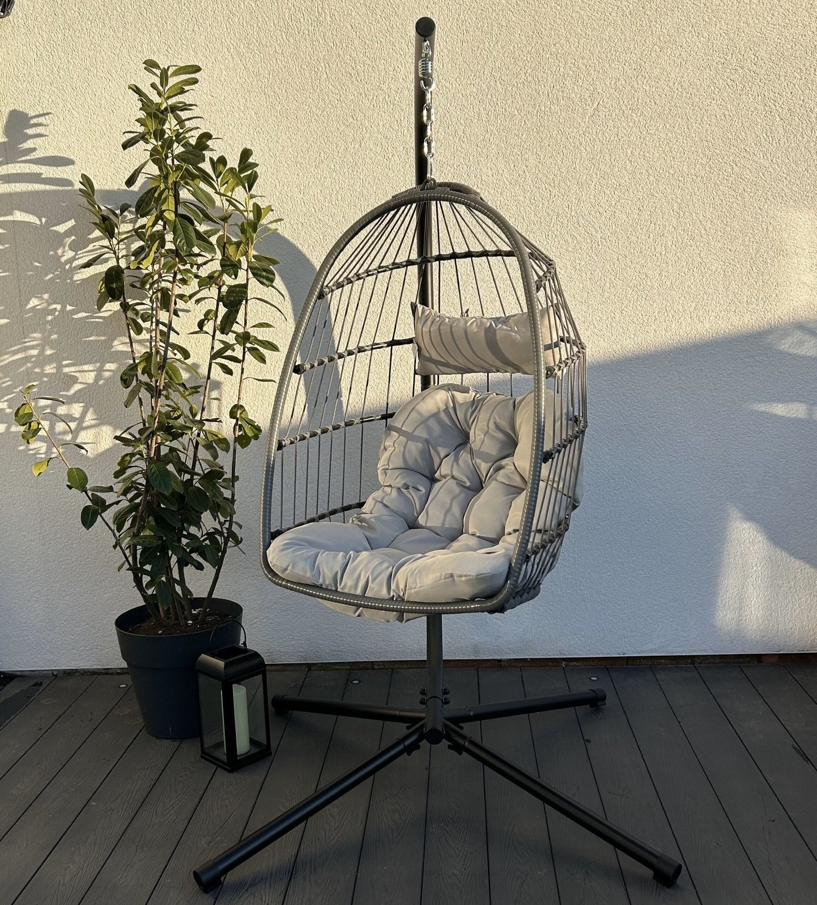 Stylish Azura Hanging Egg Chair With Deep Grey Cushions For Outdoor Relaxation | Gray