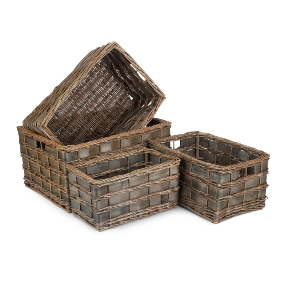 Wicker Unlined Grey Scandi Storage Basket | Set-of-4