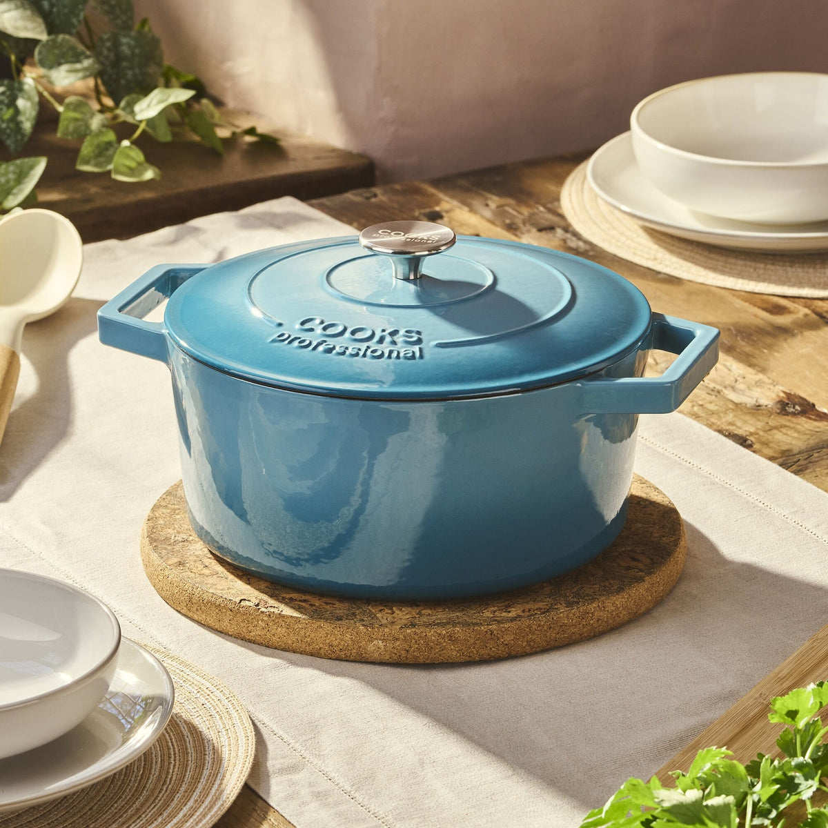 Cast Iron Casserole Dish 26cm Oven Proof Pan & Lid | 26cm | Blue