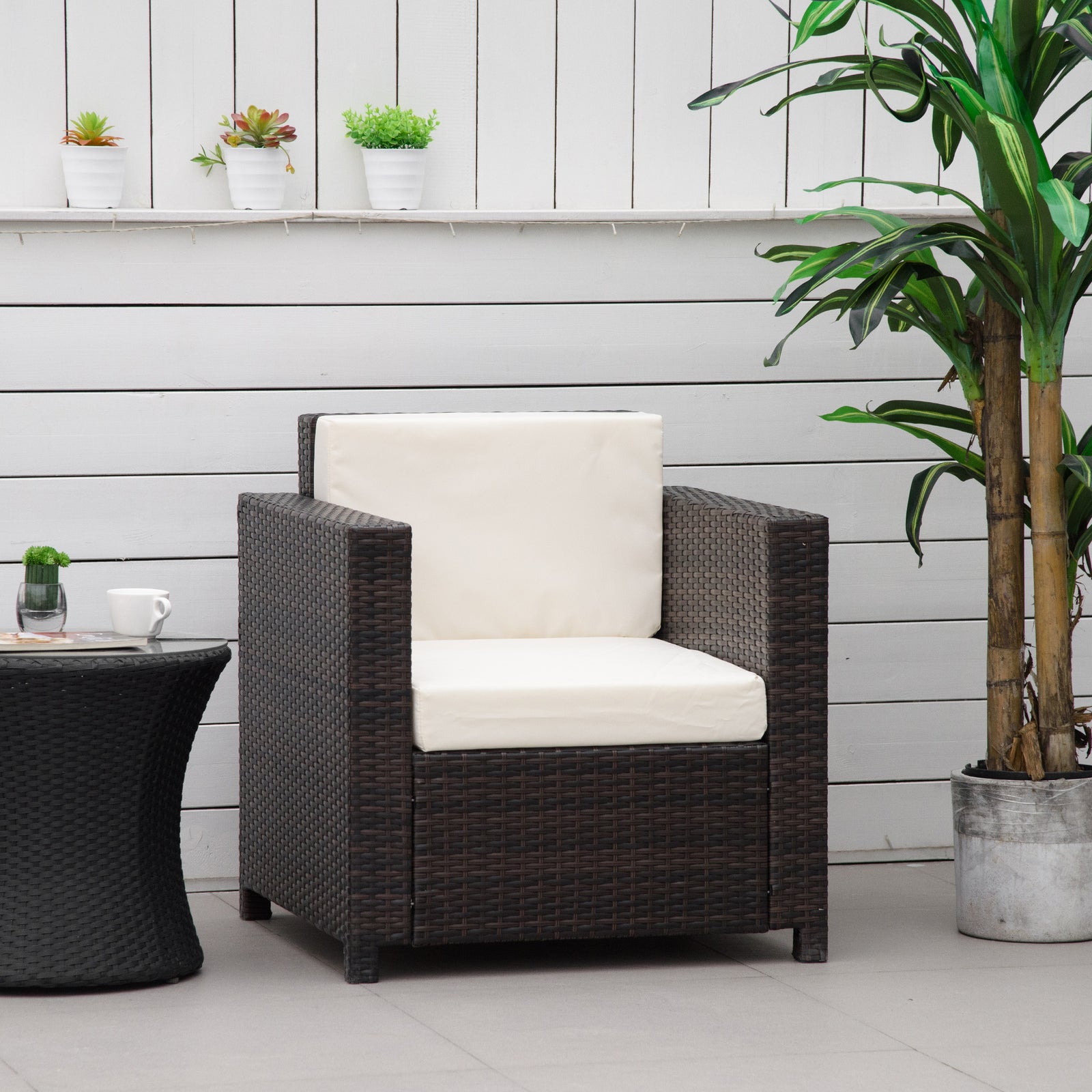 Patio Rattan Wicker Furniture Single Cube Chair Sofa Outdoor | Brown