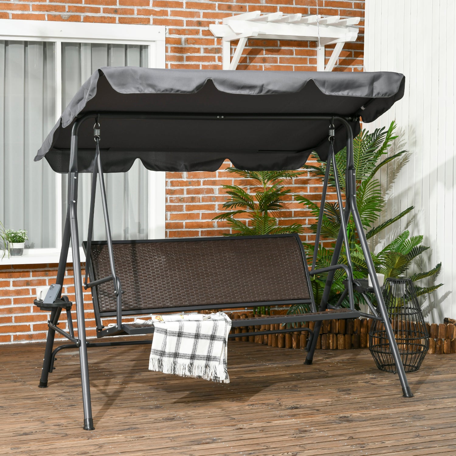 3 Seater Garden Swing Seat, Swing Chair W/ Adjustable Canopy