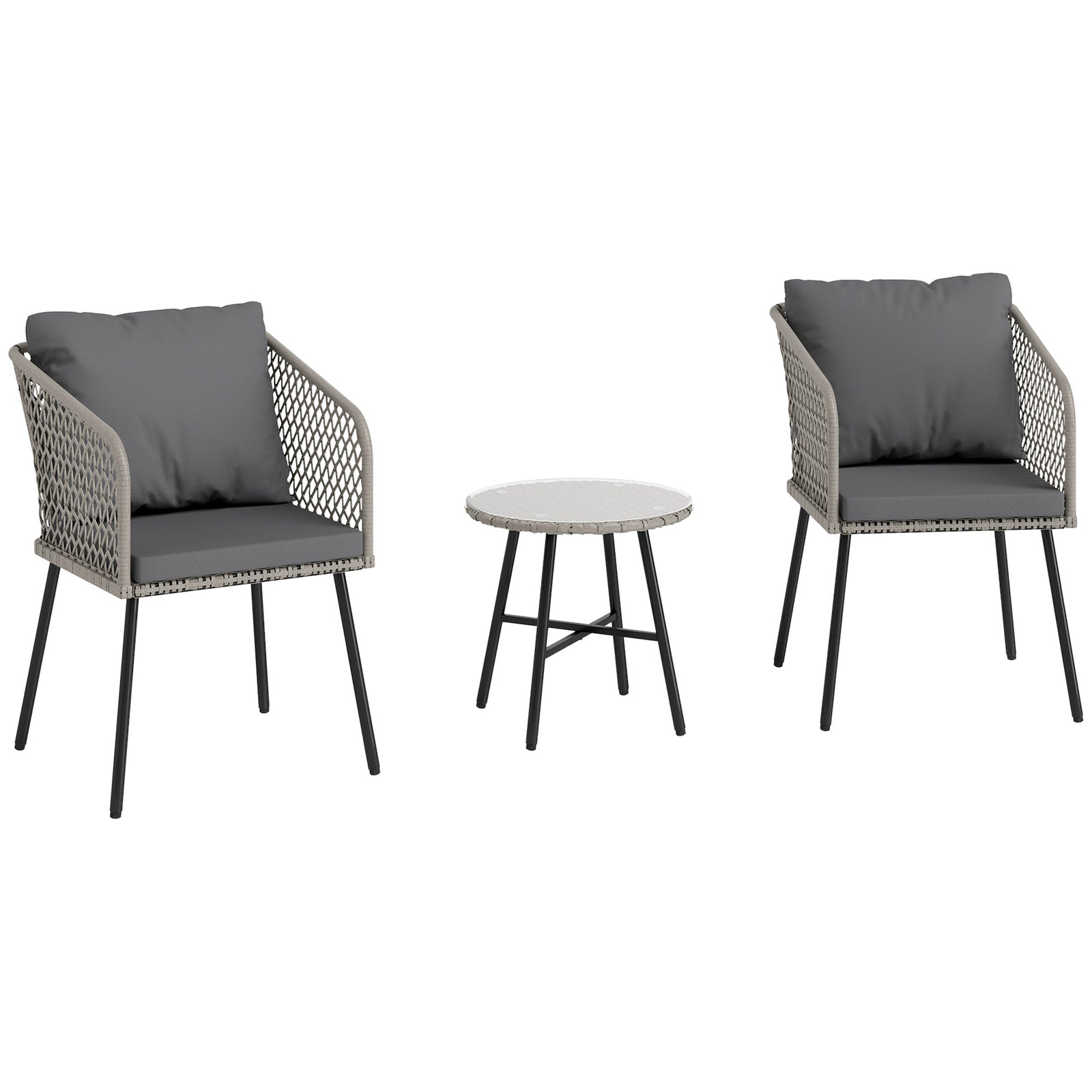 3 Piece Rattan Bistro Set, Patio Conversation Set | Gray