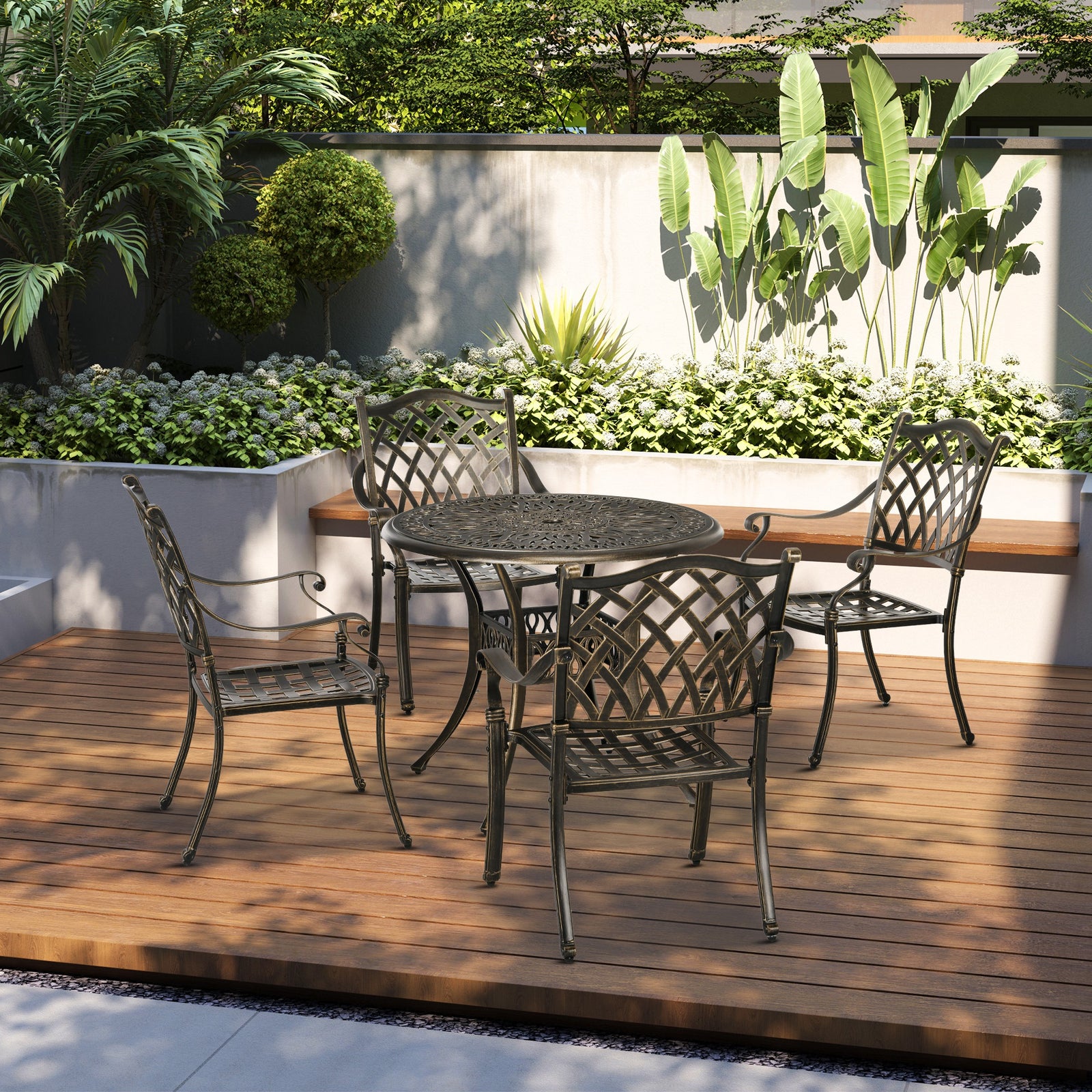 5pcs Garden Dining Set 4 Chairs Table W/ Hole